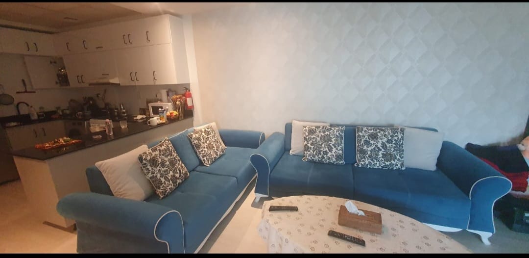 Custom blue fabric sofa set by Dune Home Dubai