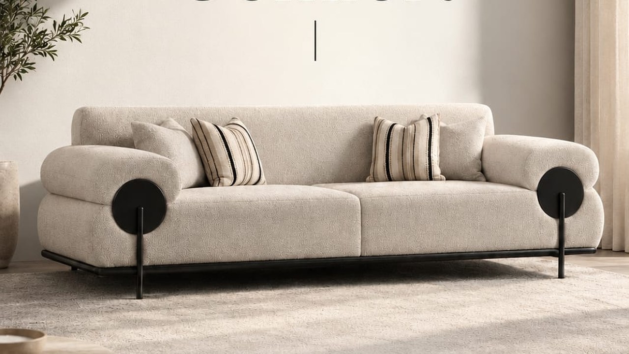 Custom beige fabric sofa crafted by Dune Home in Dubai